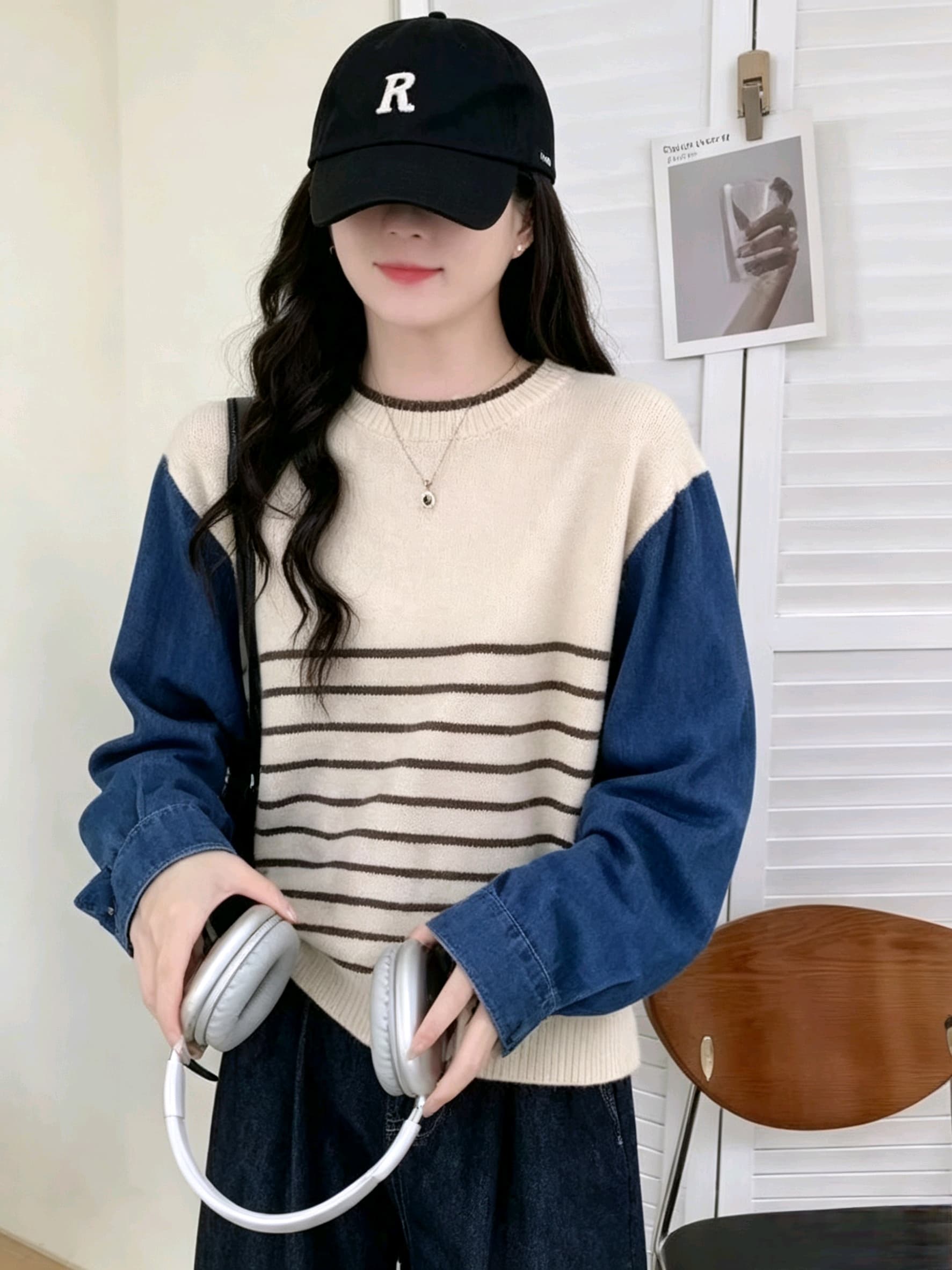 유럽 상품 디자인 센스 페이크 레이어드 패치워크 니트 스웨터 여성 2026 가을 겨울 새로운 루즈핏 다용도 스웨터 이미지 3