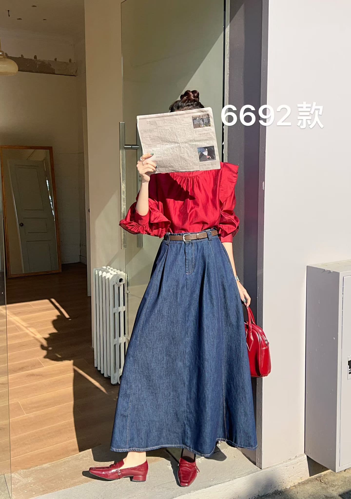새로운 데님 반신 스커트 이미지 2
