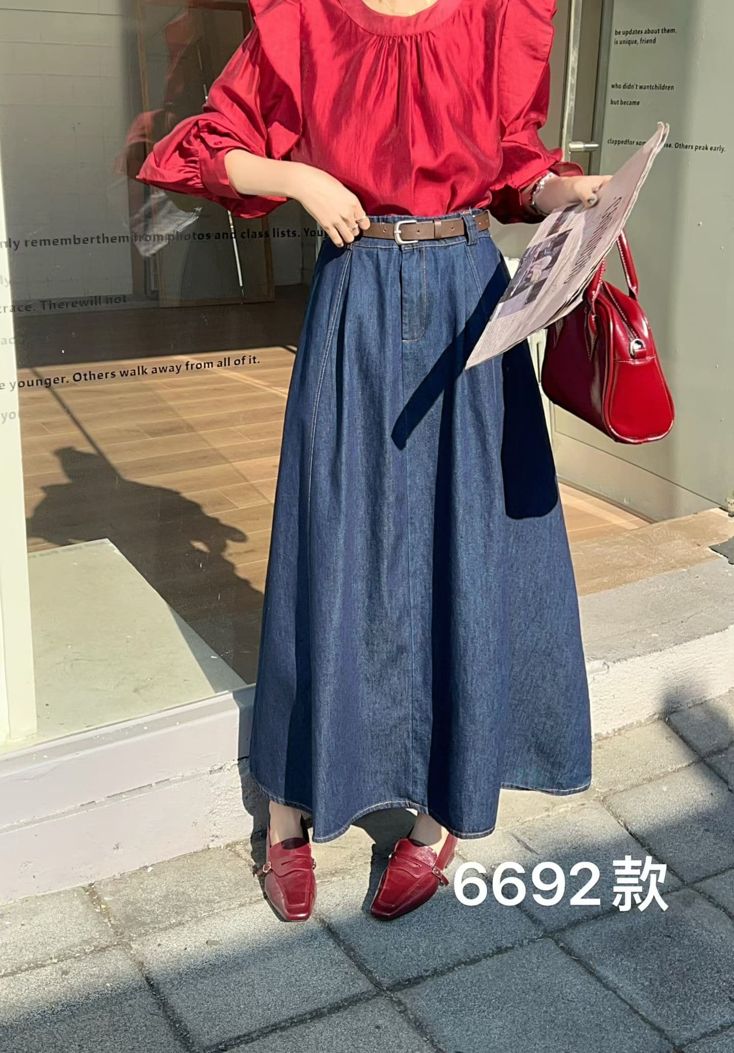 새로운 데님 반신 스커트 이미지 3