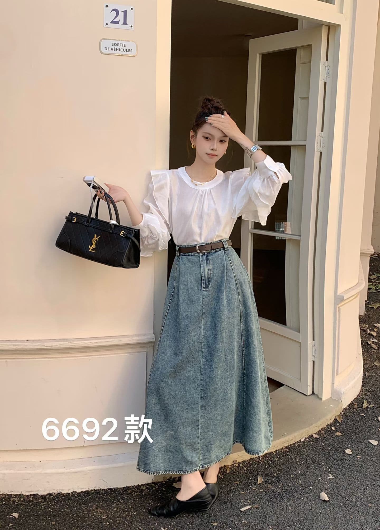 새로운 데님 반신 스커트 이미지 4