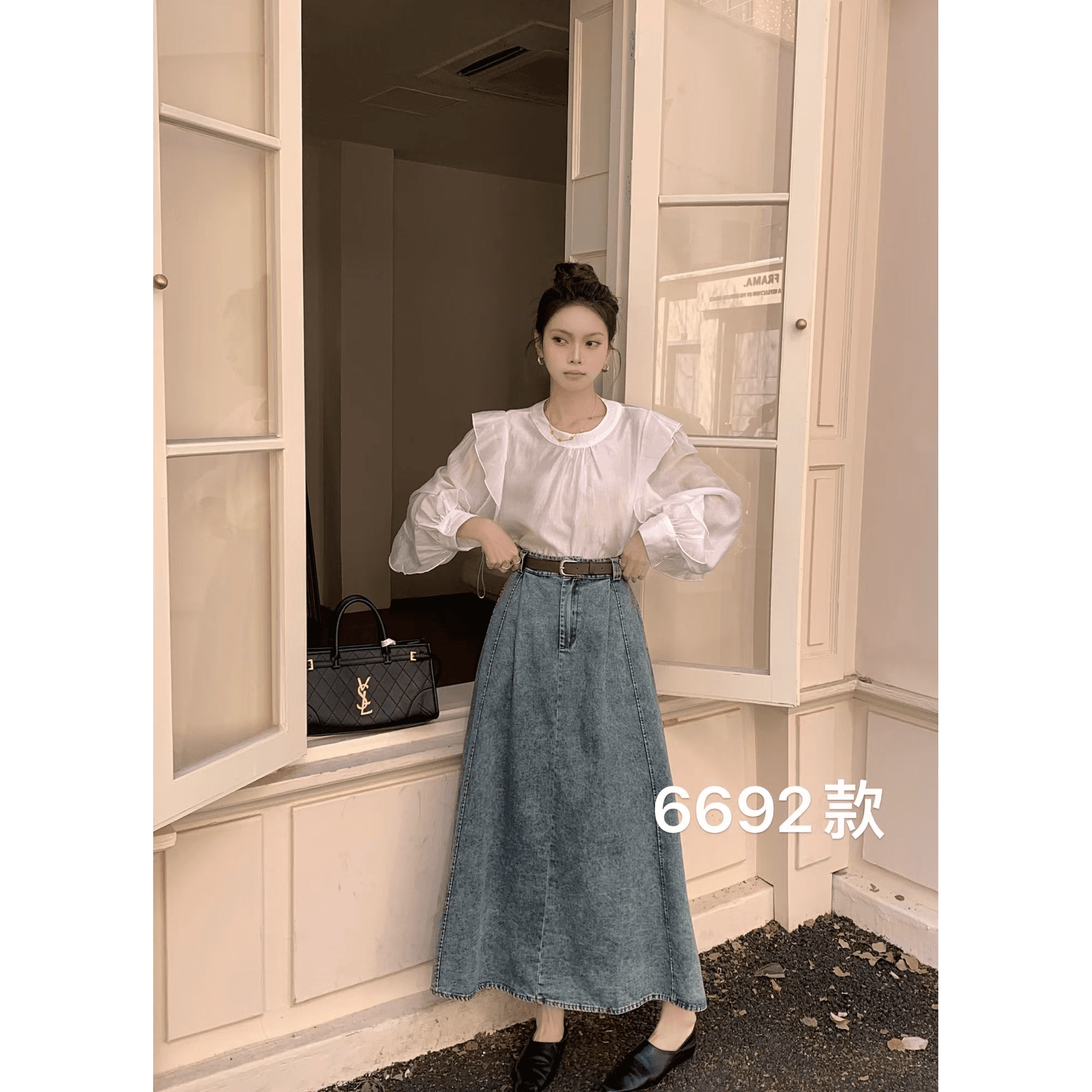 새로운 데님 반신 스커트 이미지 6
