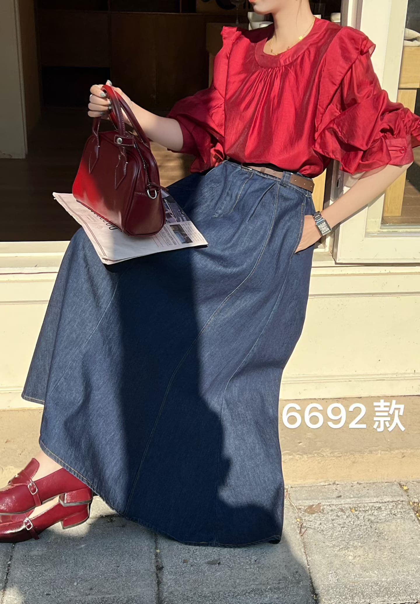 새로운 데님 반신 스커트 상세 이미지 5