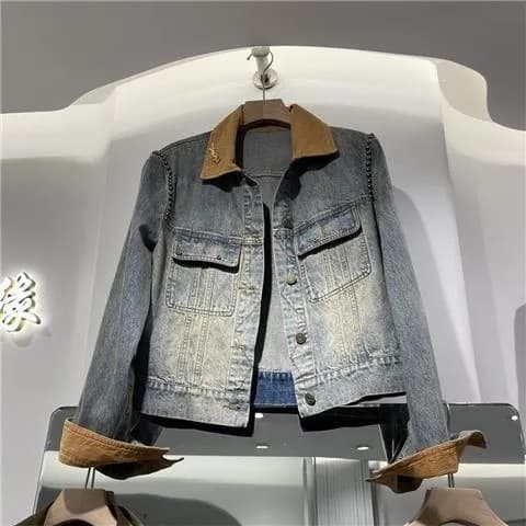 2026 새로운 세련된 oversize 가을 어깨 디자인 센스 작은 대중 루즈핏 셔츠 프로필 모양 데님 여성 코트 가을 이미지 2