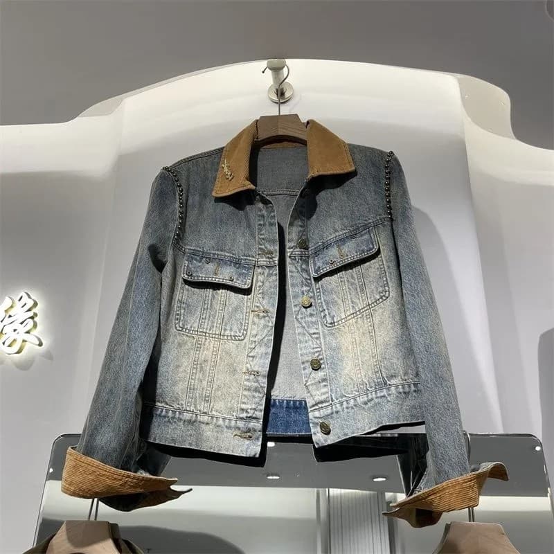 2026 새로운 세련된 oversize 가을 어깨 디자인 센스 작은 대중 루즈핏 셔츠 프로필 모양 데님 여성 코트 가을 이미지 4