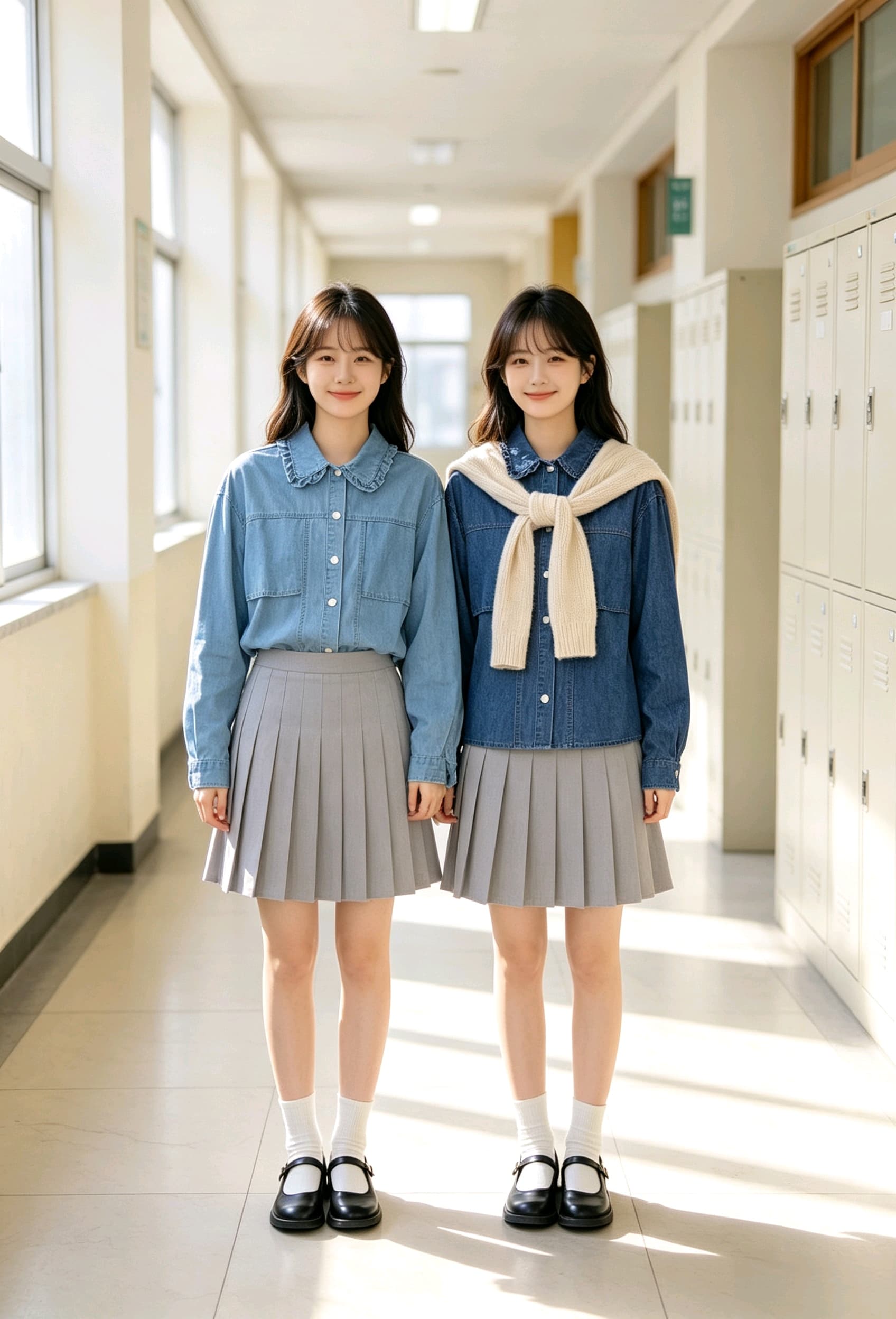새로운 한 부서 달콤함 프릴 칼라 데님 재킷 가을 어깨 루즈핏 더블 주머니 작은 키 쇼트 스타일 셔츠 외부 이미지 3