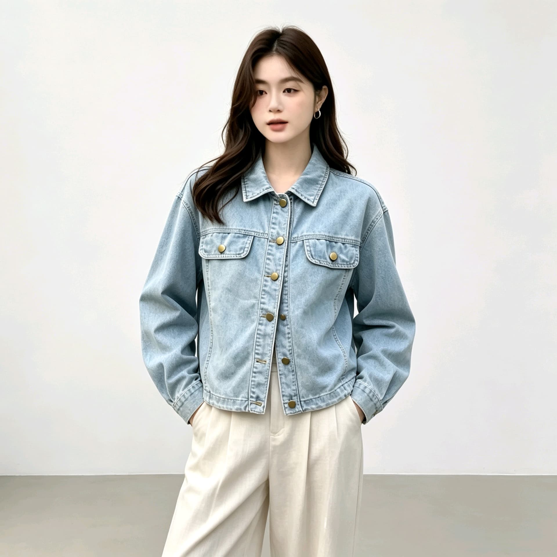 여름 가을 전환 그냥 필요 부드러운 데님 긴팔 오픈 가디건 캐주얼 착용 가져 가라.