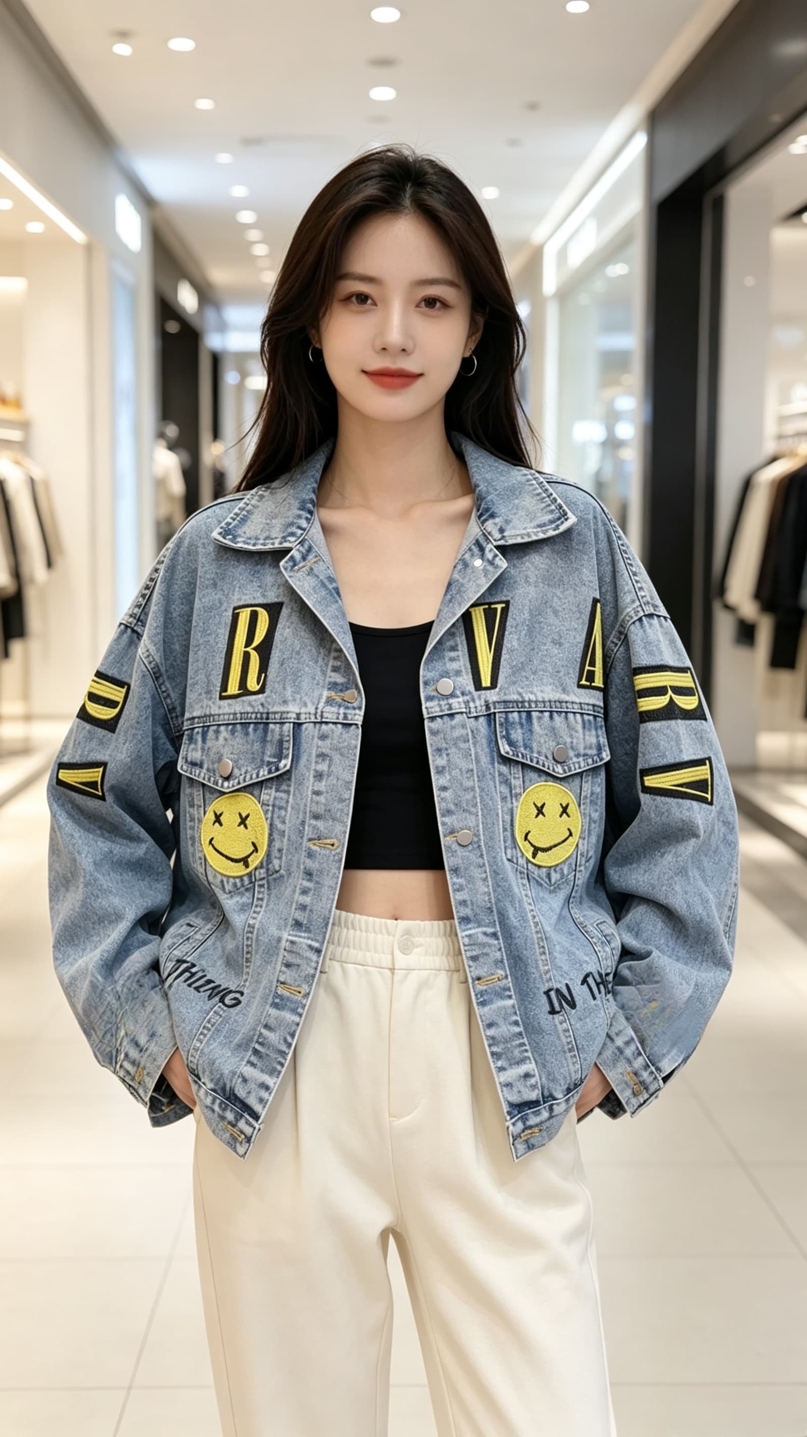 새로운 무거운 작업 데님 맨위 조수 브랜드 작은 대중 디자인 센스 가을 어깨 쇼트 스타일 슬림해 보이는 데님 이미지 2