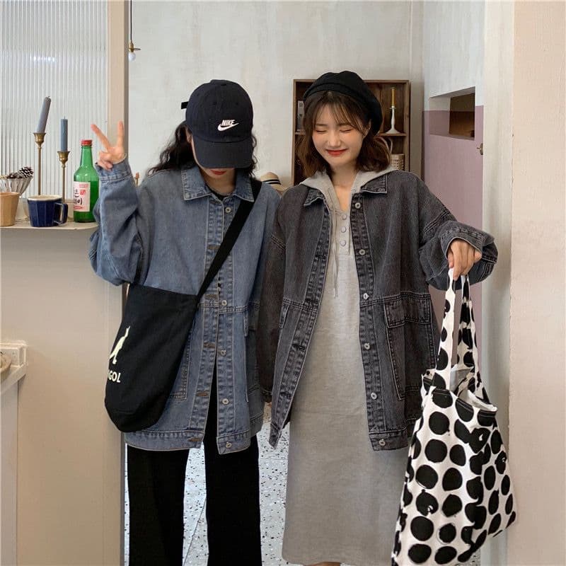 소금 부서 데님 여성 코트 봄 다용도 한국 스타일 루즈핏 bf 워크웨어 재킷 chic 이른 가을 맨위 ins 트렌디 상세 이미지 7