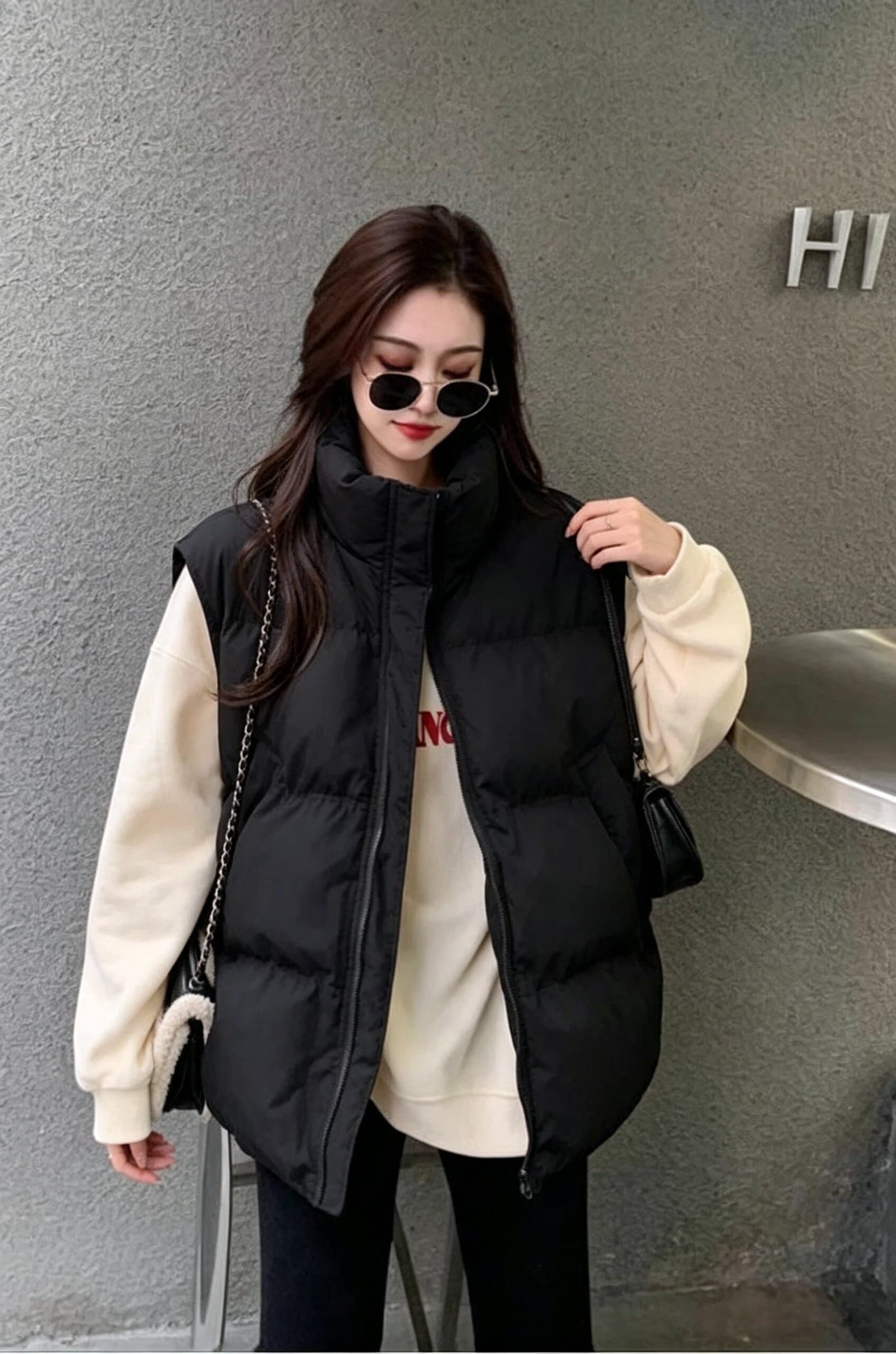 한국 스타일 면 의류 작은 키 다운 재킷 면 의류 베스트 면 의류 루즈핏 스탠드 칼라 패션 패딩 재킷 민소매 재킷 트렌디 상세 이미지 5