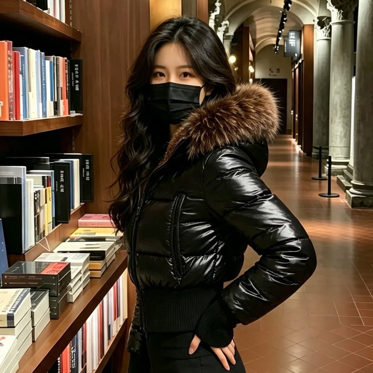 한 부서 네리 털이 있는 방수 가죽 표면 허리 수축 패딩 재킷 다운 코트 겨울 재킷 두꺼움 목화 진딧물 면 의류 여성 이미지 4