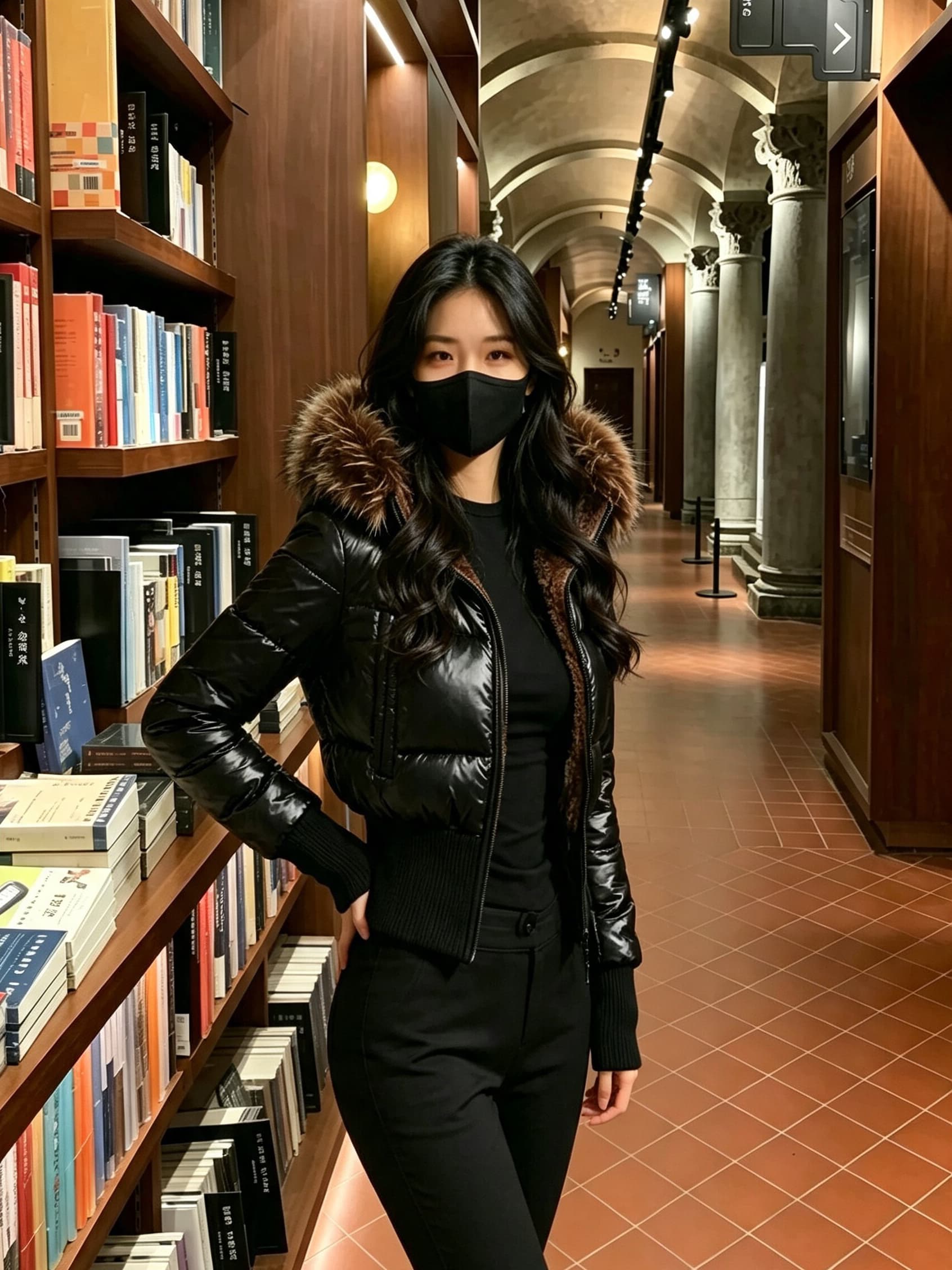 한 부서 네리 털이 있는 방수 가죽 표면 허리 수축 패딩 재킷 다운 코트 겨울 재킷 두꺼움 목화 진딧물 면 의류 여성 상세 이미지 14