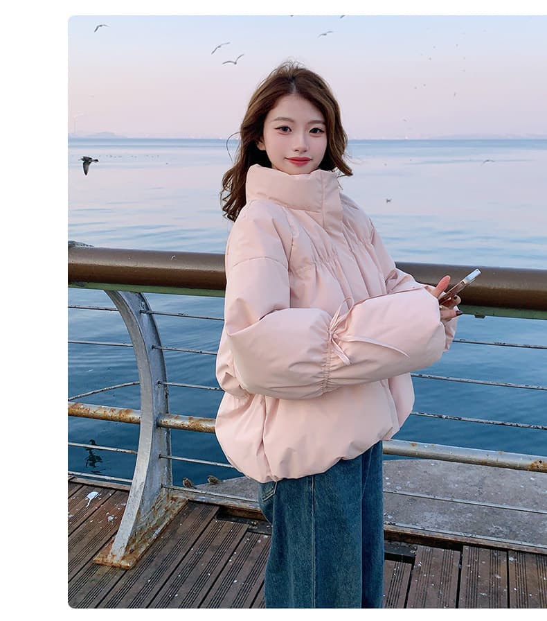 작은 키 버블 푸 허리 수축 아래 면화 의류 여성 겨울 쇼트 스타일 2026 새로운 한 부서 학원 스탠드 칼라 빵 외투 상세 이미지 3