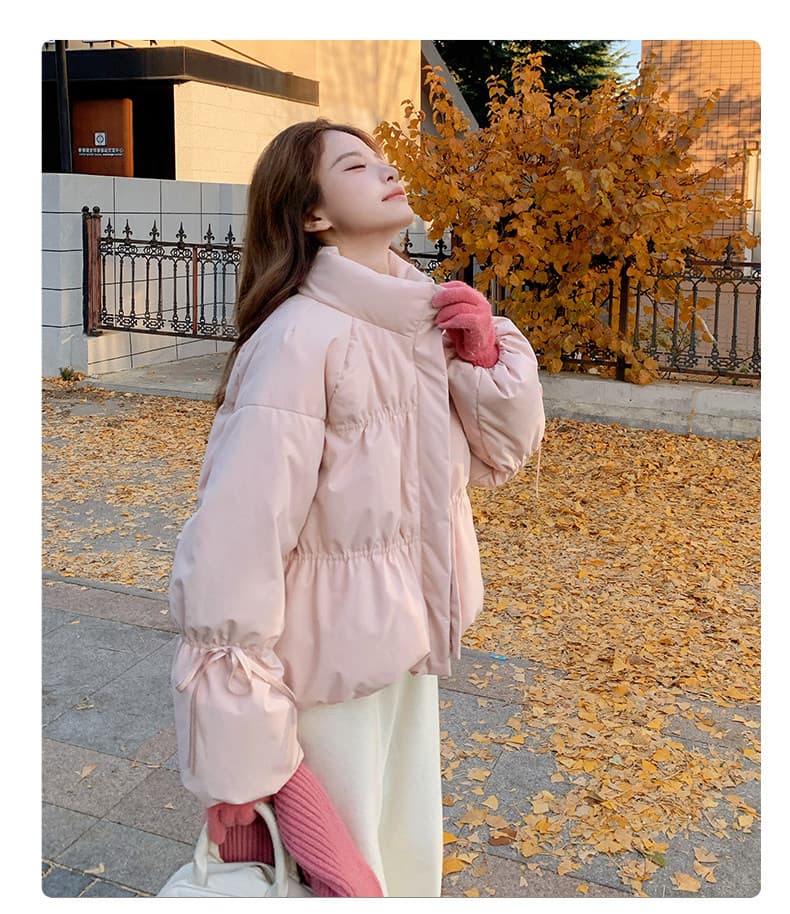 작은 키 버블 푸 허리 수축 아래 면화 의류 여성 겨울 쇼트 스타일 2026 새로운 한 부서 학원 스탠드 칼라 빵 외투 상세 이미지 9