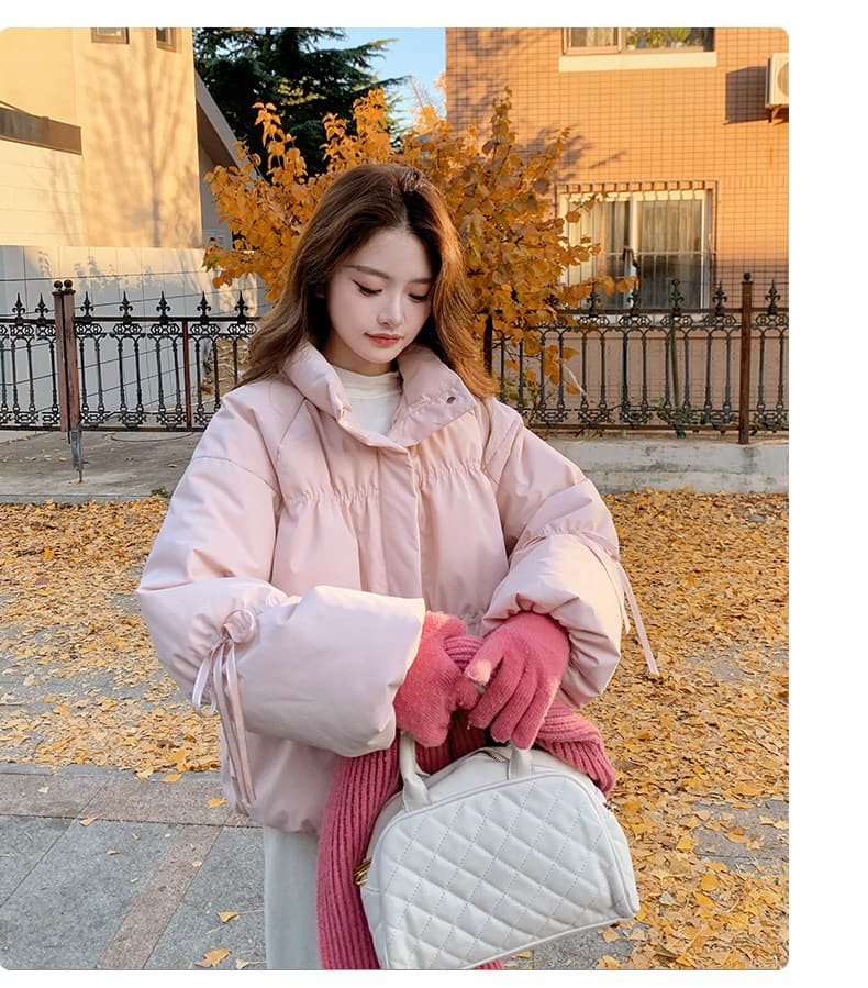 작은 키 버블 푸 허리 수축 아래 면화 의류 여성 겨울 쇼트 스타일 2026 새로운 한 부서 학원 스탠드 칼라 빵 외투 상세 이미지 11