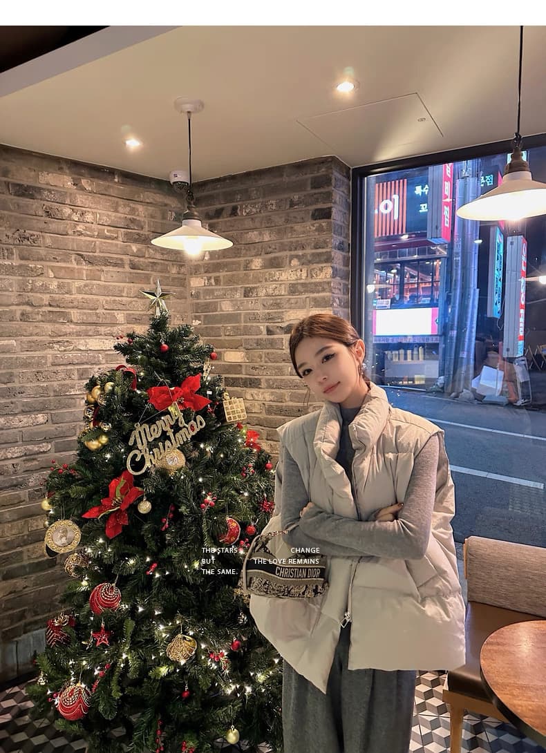 lilylikes 아래 면화 의류 작은 유럽 패키지 새로운 한국 스타일 루즈핏 스탠드 칼라 워싱 고급 빗질된 면 베스트 여성 코트 이미지 4