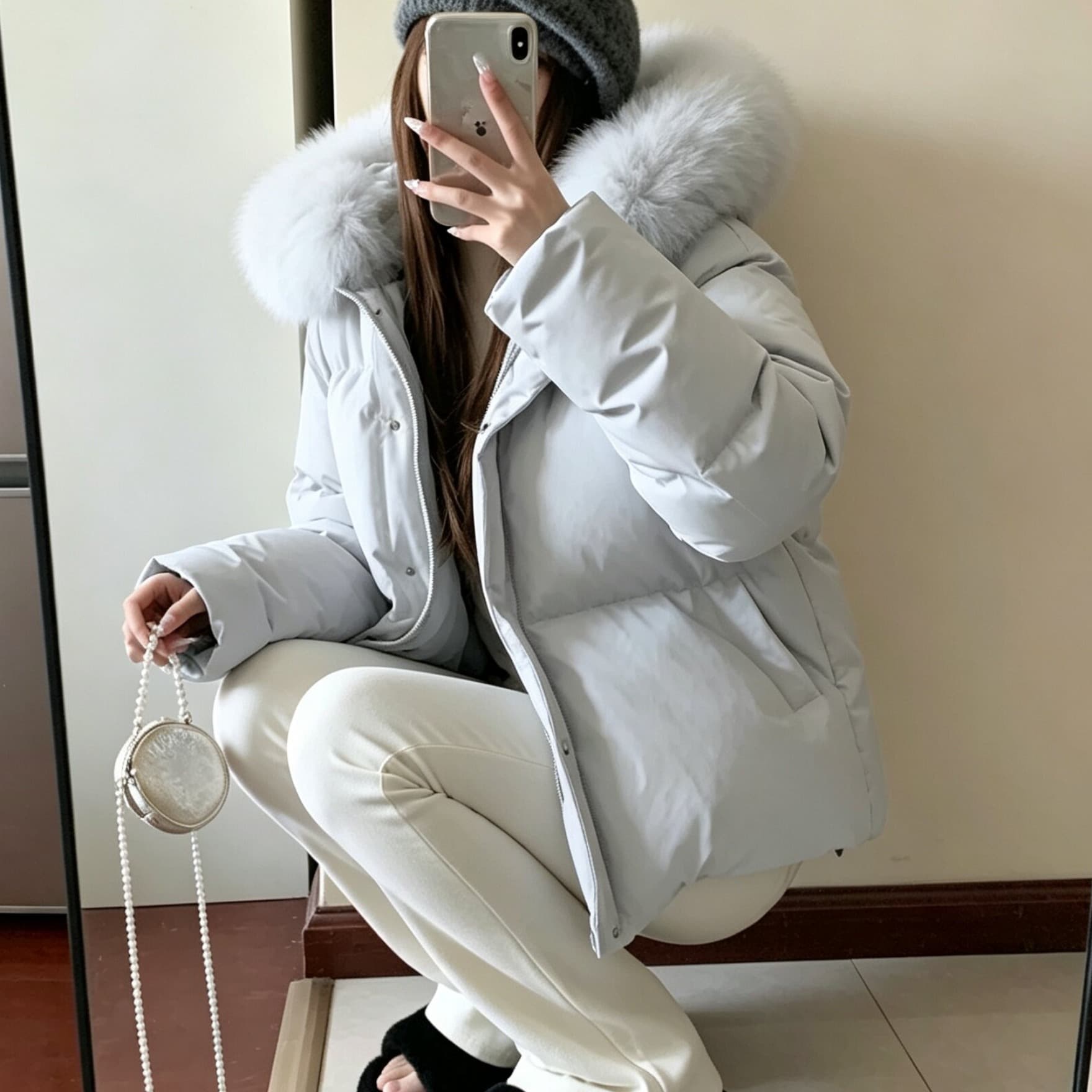 실사 폭스 큰 모피 칼라 후드 쇼트 스타일 다운 재킷 여성 작은 키 겨울 한국 스타일 루즈핏 두꺼운 보온 재킷 이미지 5