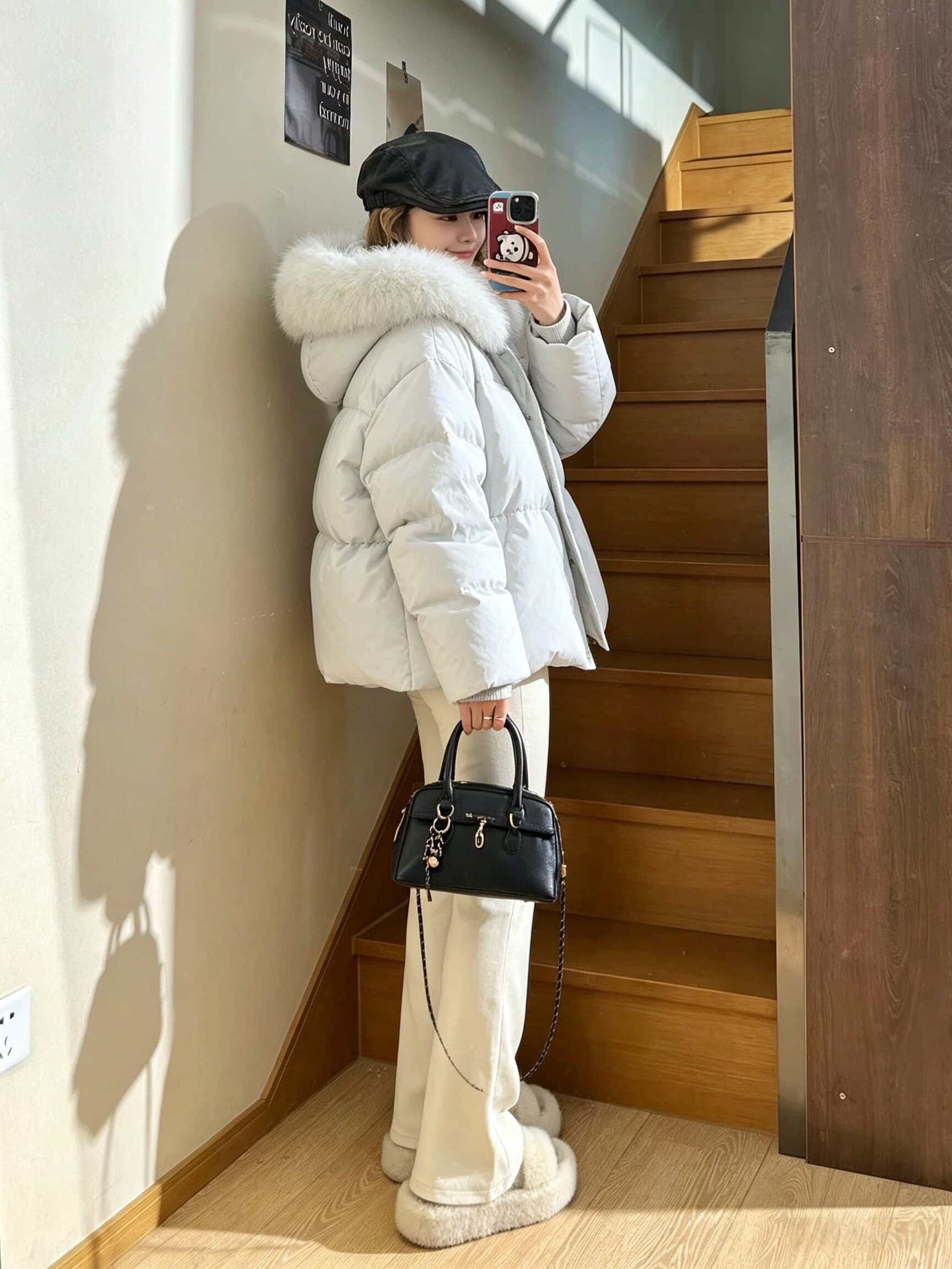 실사 폭스 큰 모피 칼라 후드 쇼트 스타일 다운 재킷 여성 작은 키 겨울 한국 스타일 루즈핏 두꺼운 보온 재킷 상세 이미지 3