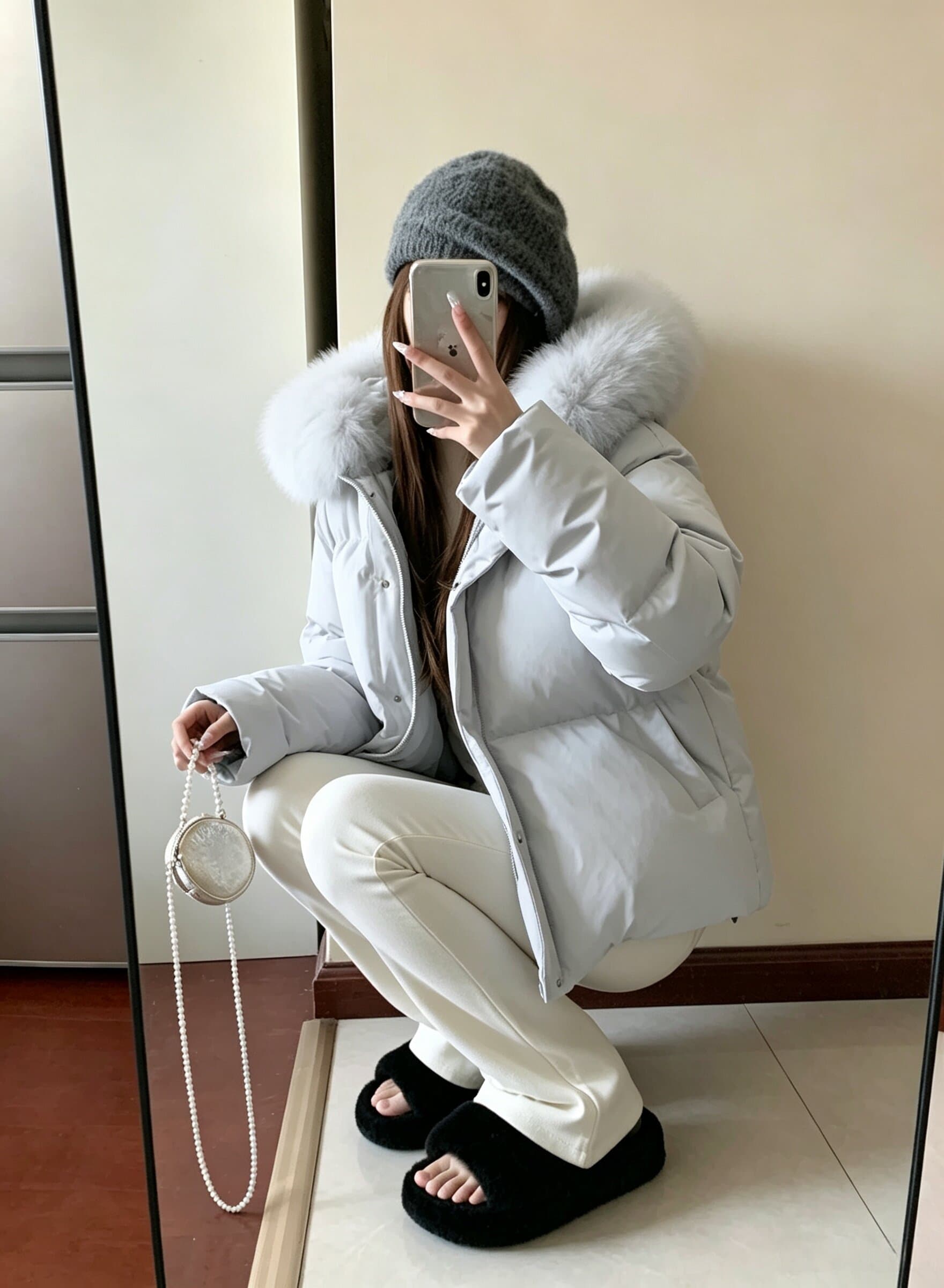 실사 폭스 큰 모피 칼라 후드 쇼트 스타일 다운 재킷 여성 작은 키 겨울 한국 스타일 루즈핏 두꺼운 보온 재킷 상세 이미지 5