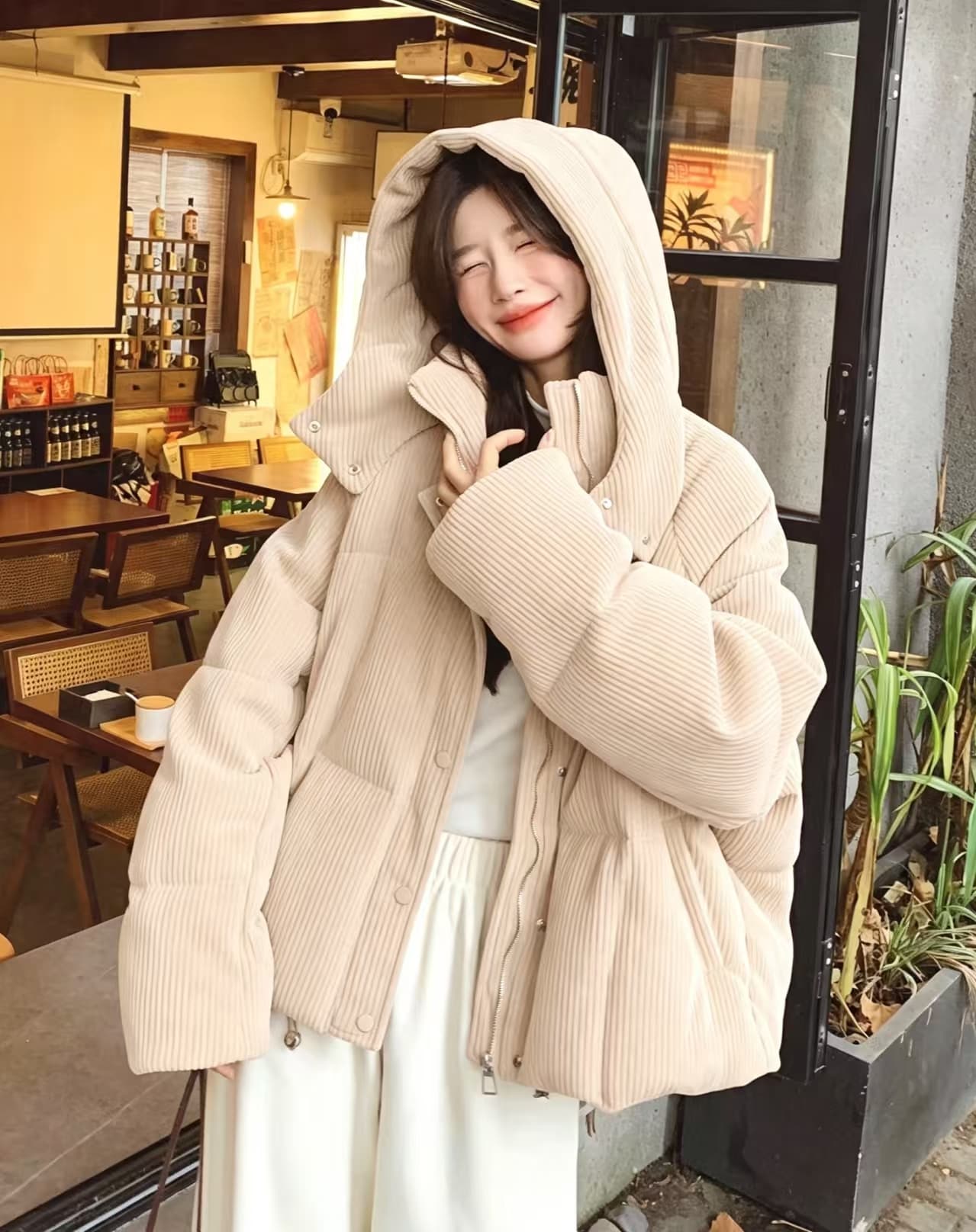 2026 슈퍼 잘 생긴 ~ 중 한 부서 코듀로이 스탠드 칼라 후드 아래 면화 의류 여자 겨울 루즈핏 재킷 상세 이미지 2