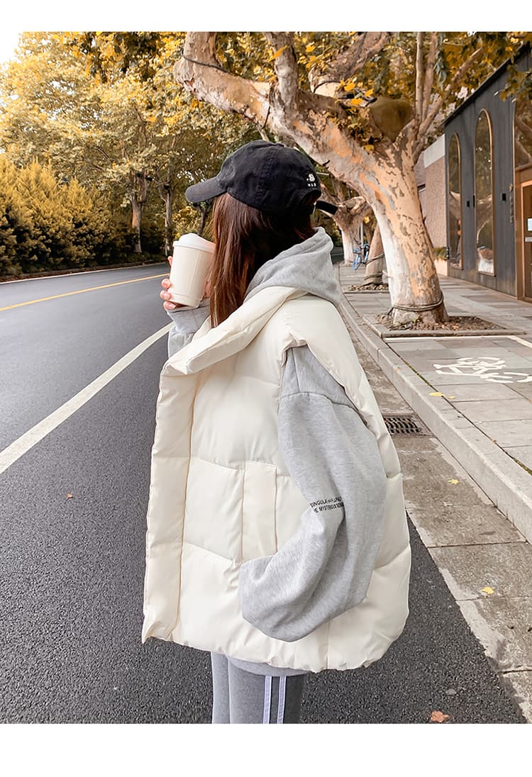 실사 조끼 여자 가을 겨울 새로운 한국 스타일 루즈핏 다용도 다운 코튼 조끼 조끼 어깨 외출용 쇼트 스타일 재킷 상세 이미지 25