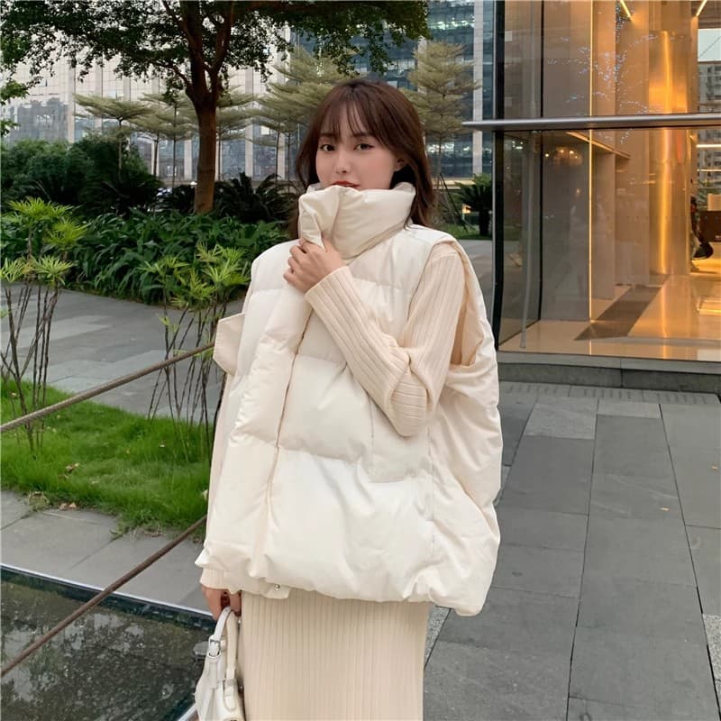 한국 스타일 다운 코튼 조끼 여자 계절 작은 키 ins 루즈핏 다운 재킷 조끼 자켓 어깨 조끼 여성 외부 가져 가라.