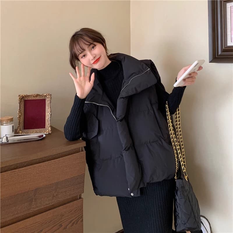 한국 스타일 다운 코튼 조끼 여자 계절 작은 키 ins 루즈핏 다운 재킷 조끼 자켓 어깨 조끼 여성 외부 가져 가라. 상세 이미지 1