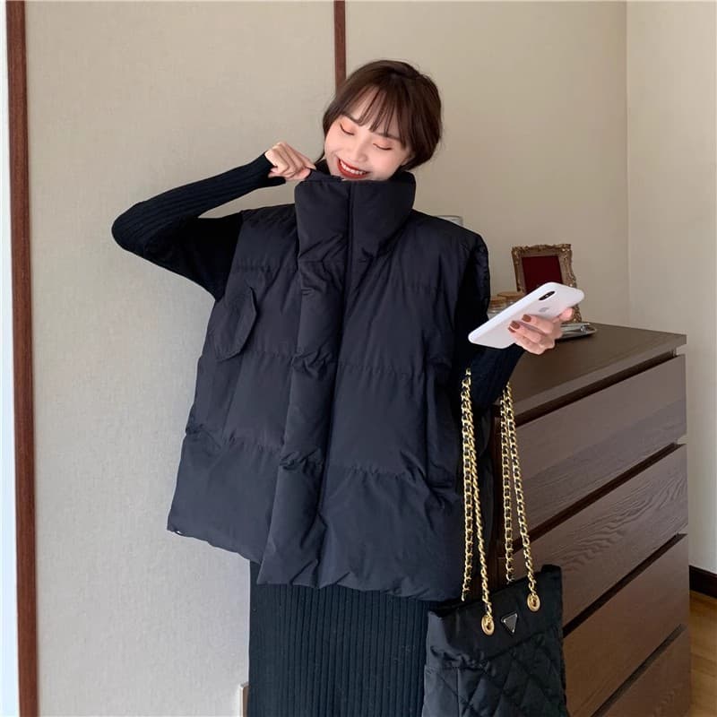 한국 스타일 다운 코튼 조끼 여자 계절 작은 키 ins 루즈핏 다운 재킷 조끼 자켓 어깨 조끼 여성 외부 가져 가라. 상세 이미지 12