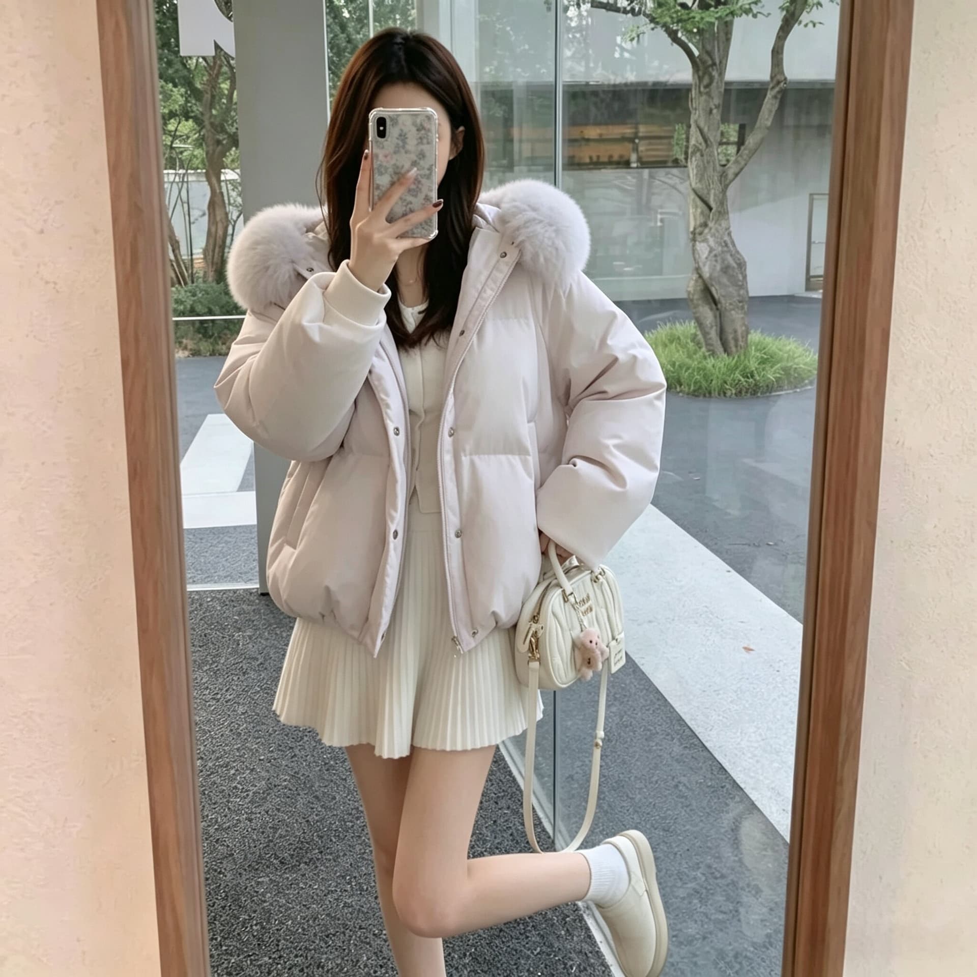 작은 따뜻한 패키지 큰 모피 칼라 후드 쇼트 스타일 다운 재킷 학원 작은 키 겨울 한국 스타일 루즈핏 두꺼운 보온 재킷 상세 이미지 4