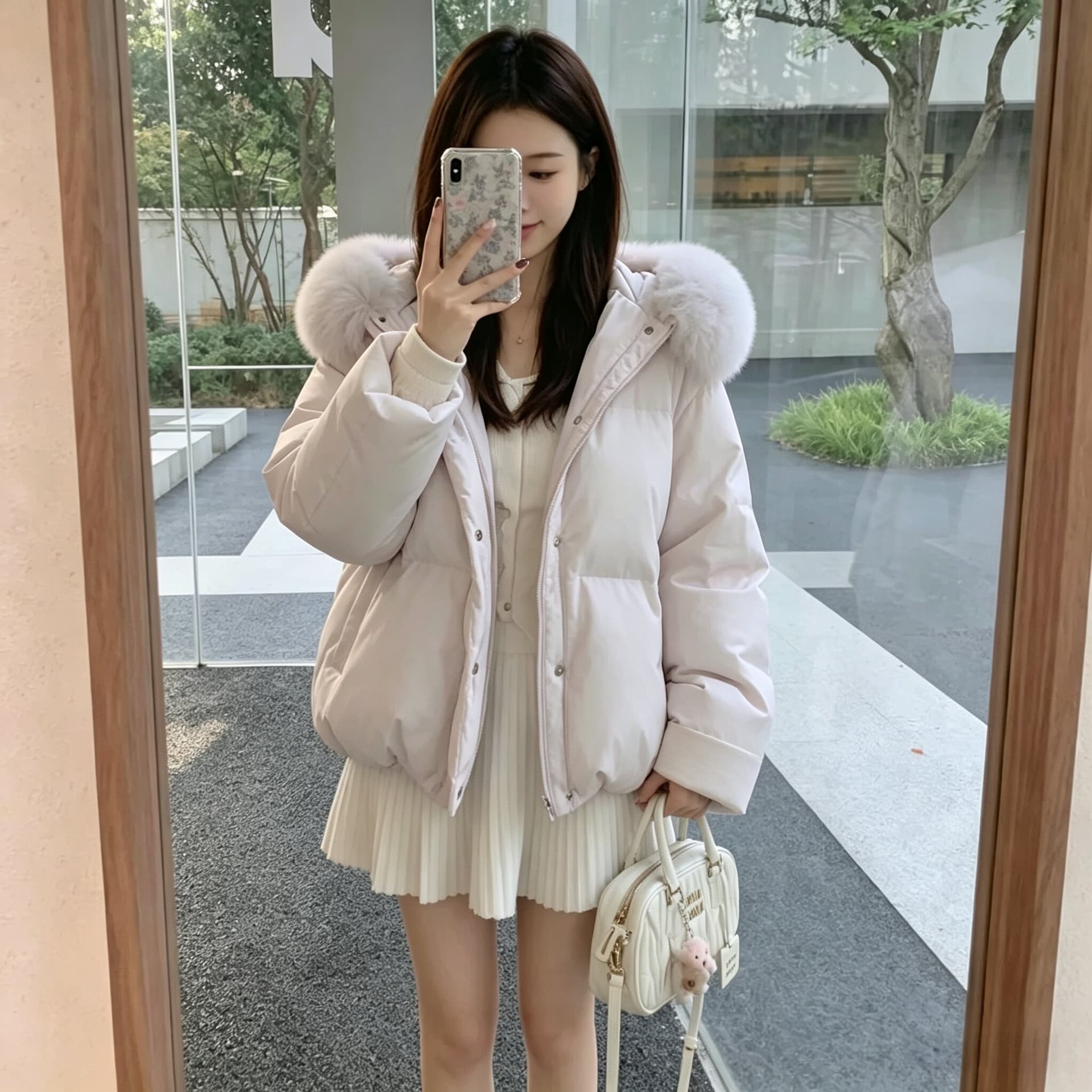 작은 따뜻한 패키지 큰 모피 칼라 후드 쇼트 스타일 다운 재킷 학원 작은 키 겨울 한국 스타일 루즈핏 두꺼운 보온 재킷 상세 이미지 6