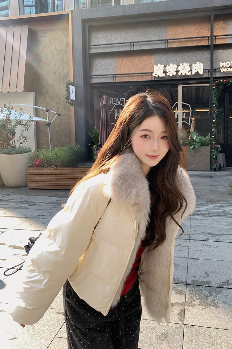 학원 패치워크 쇼트 스타일 아래 면화 의류 여성 모방 여우 모피 칼라 루즈핏 두꺼운 작은 키 한국 스타일 빵 외투 상세 이미지 41