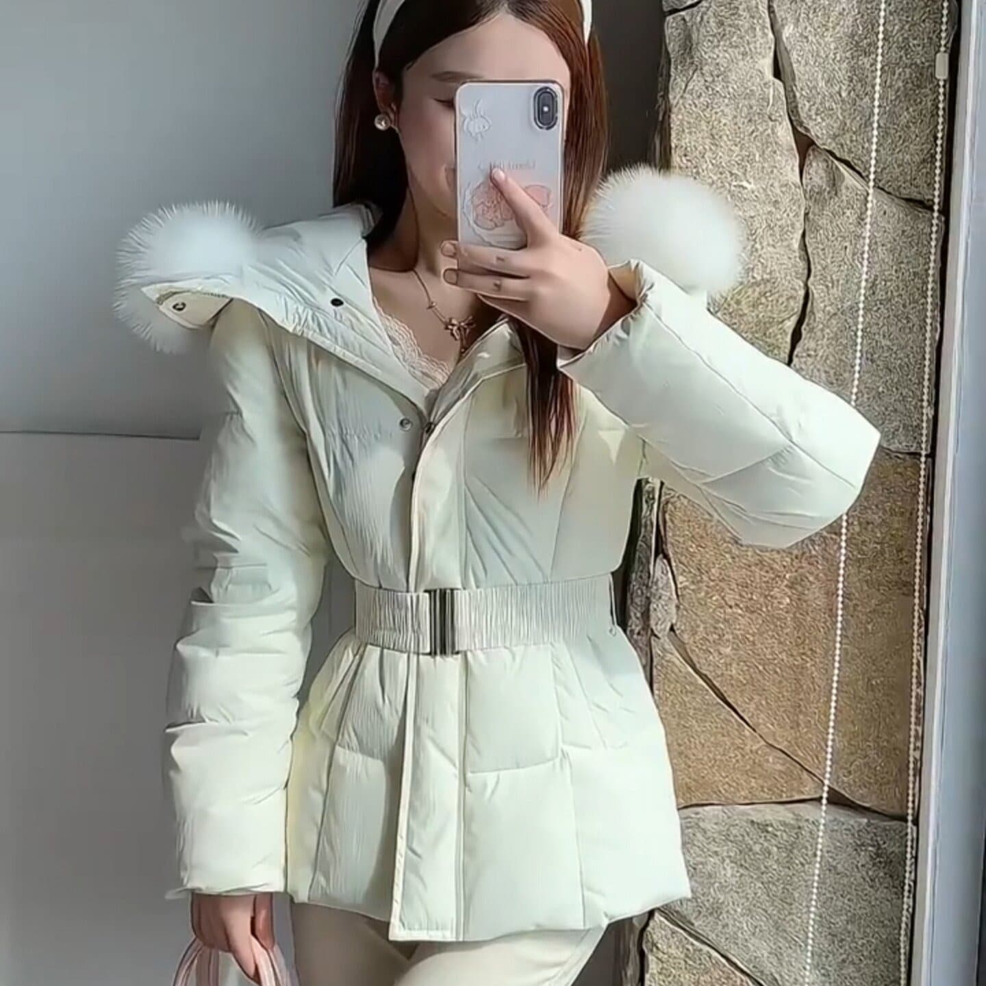한국 스타일 학원 큰 모피 칼라 면 의류 여성 펌프 로프 허리 수축 몸매 가꾸기 쇼트 스타일 보온 작은 키 재킷 이미지 4