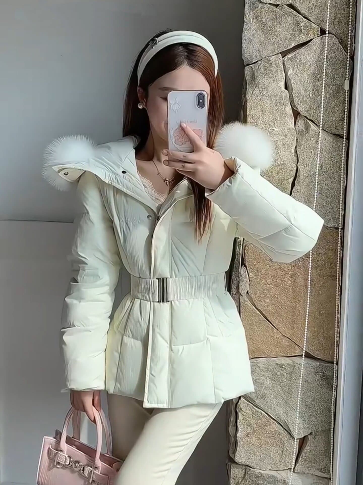 한국 스타일 학원 큰 모피 칼라 면 의류 여성 펌프 로프 허리 수축 몸매 가꾸기 쇼트 스타일 보온 작은 키 재킷 상세 이미지 6