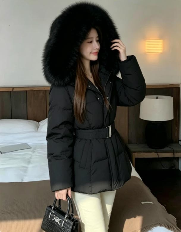 한국 스타일 학원 큰 모피 칼라 면 의류 여성 펌프 로프 허리 수축 몸매 가꾸기 쇼트 스타일 보온 작은 키 재킷 상세 이미지 10