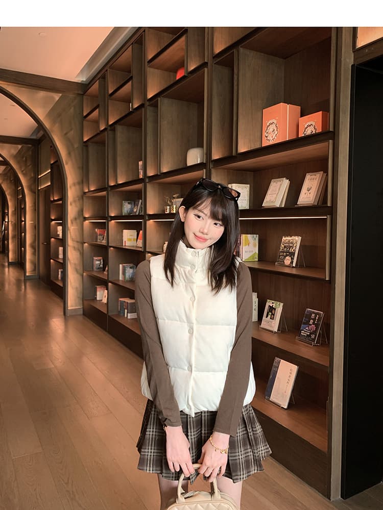 한 부서 Chic 패치워크 체크무늬 스탠드 칼라 베스트 면 의류 여성 작은 키 겨울 두꺼운 보온 방풍 면 옷 재킷 상세 이미지 7