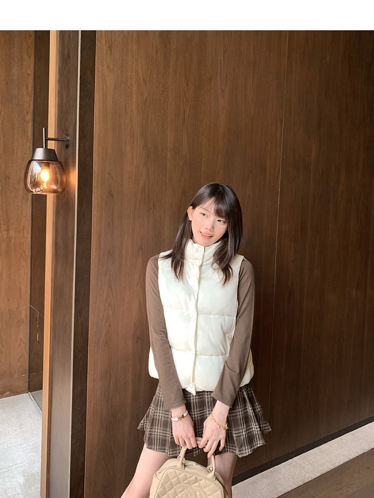 한 부서 Chic 패치워크 체크무늬 스탠드 칼라 베스트 면 의류 여성 작은 키 겨울 두꺼운 보온 방풍 면 옷 재킷 상세 이미지 11