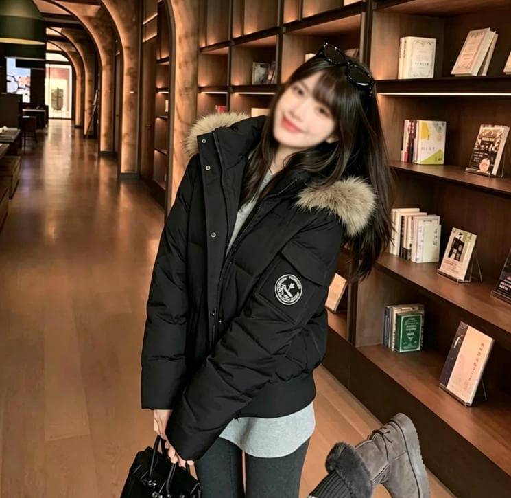 워크웨어 겨울 한국 스타일 루즈핏 허리 수축 슬림해 보이는 다운 재킷 후드 쇼트 스타일 아래 면화 의류 두꺼운 보온 재킷 이미지 3