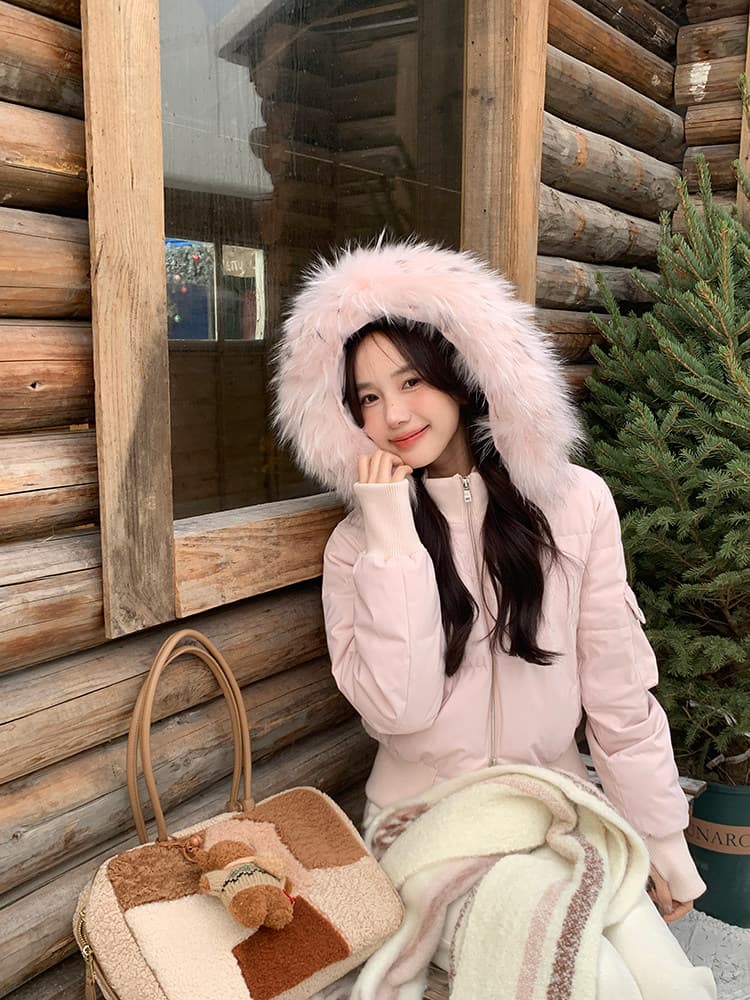 작은 마을 산산 눈 반사하다 阑珊 시뮬레이션 전갈 모피 칼라 면 의류 여성 겨울 방풍 쇼트 스타일 후드 작은 키 재킷 상세 이미지 7