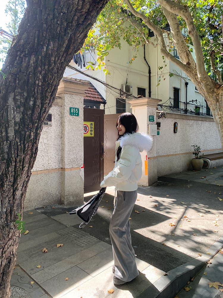 작은 마을 산산 눈 반사하다 阑珊 시뮬레이션 전갈 모피 칼라 면 의류 여성 겨울 방풍 쇼트 스타일 후드 작은 키 재킷 상세 이미지 34
