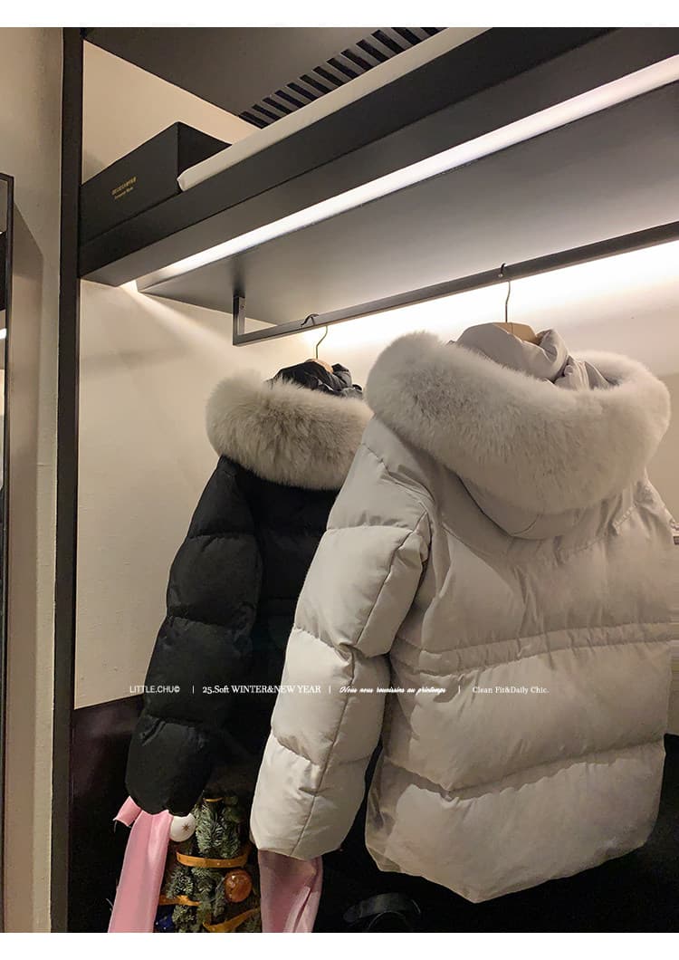 주 추 아이슬란드 한국 스타일 작은 키 면 의류 학원 빅 사이즈 모피 칼라 후드 수 있습니다. 허리 수축 다운 재킷 여성 겨울 재킷 상세 이미지 6