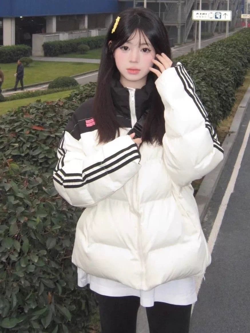 아메리칸 레트로 화이트 알파벳 패치워크 면 의류 여성 학원 새로운 겨울 면 의류 두꺼운 보온 재킷 목화 진딧물 상세 이미지 7