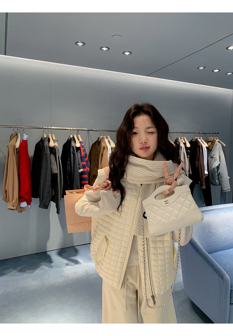 버블 푸 면 의류 여성 다운 재킷 XL 단색 다용도 V넥 보온 두꺼운 다운 코튼 베스트 재킷 여성 겨울 상세 이미지 7
