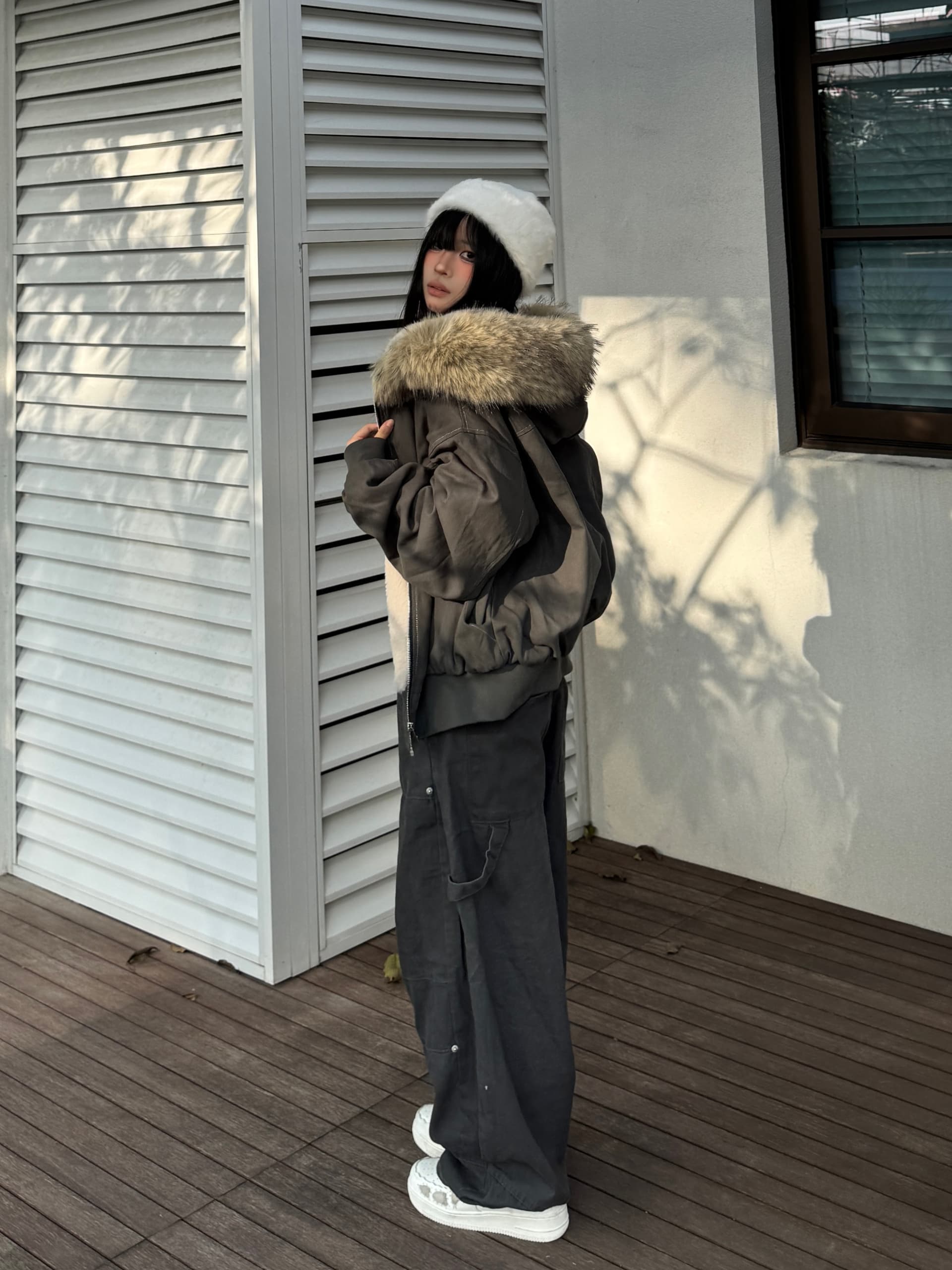 Parker 서비스 쇼트 스타일 아래 면화 의류 여성 모방 토끼털 큰 모피 칼라 후드 면 옷 2025 겨울 재킷 아메리칸 레트로 상세 이미지 2