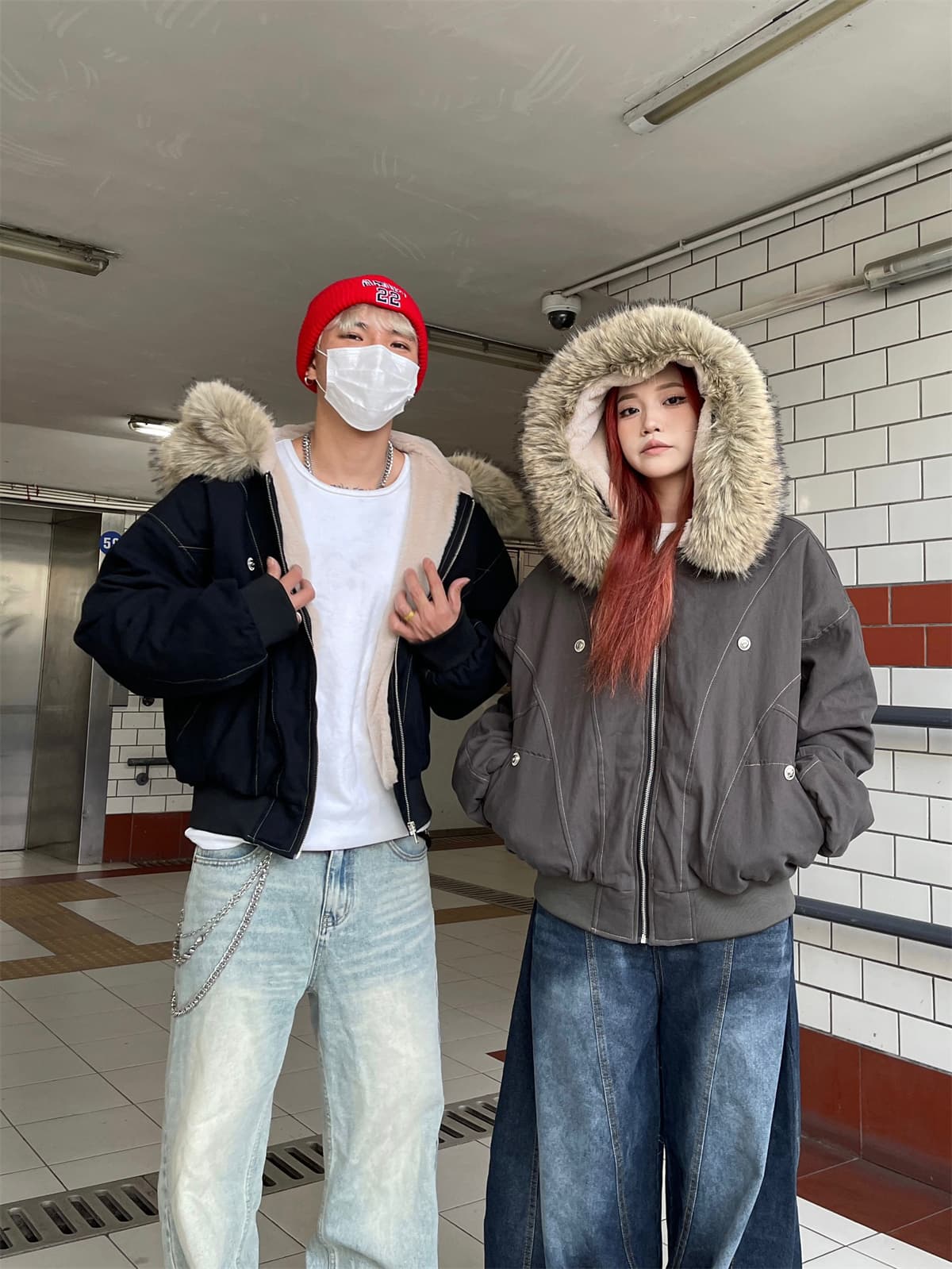 Parker 서비스 쇼트 스타일 아래 면화 의류 여성 모방 토끼털 큰 모피 칼라 후드 면 옷 2025 겨울 재킷 아메리칸 레트로 상세 이미지 8