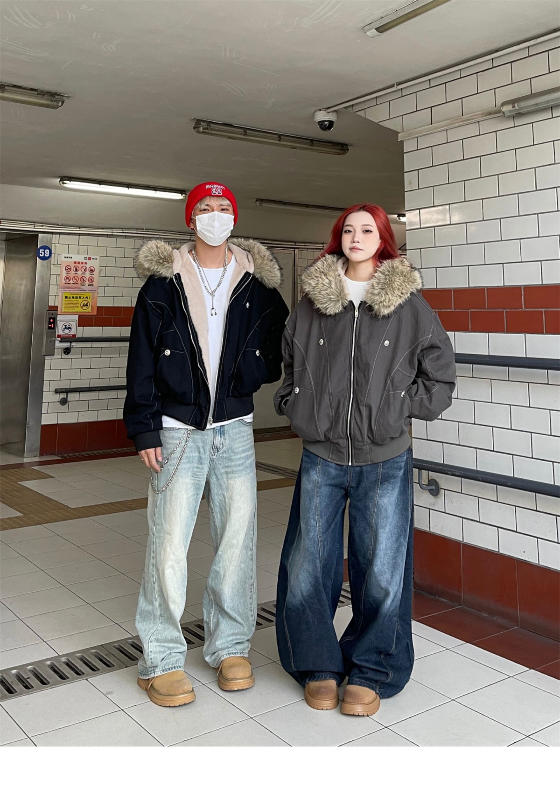 Parker 서비스 쇼트 스타일 아래 면화 의류 여성 모방 토끼털 큰 모피 칼라 후드 면 옷 2025 겨울 재킷 아메리칸 레트로 상세 이미지 9