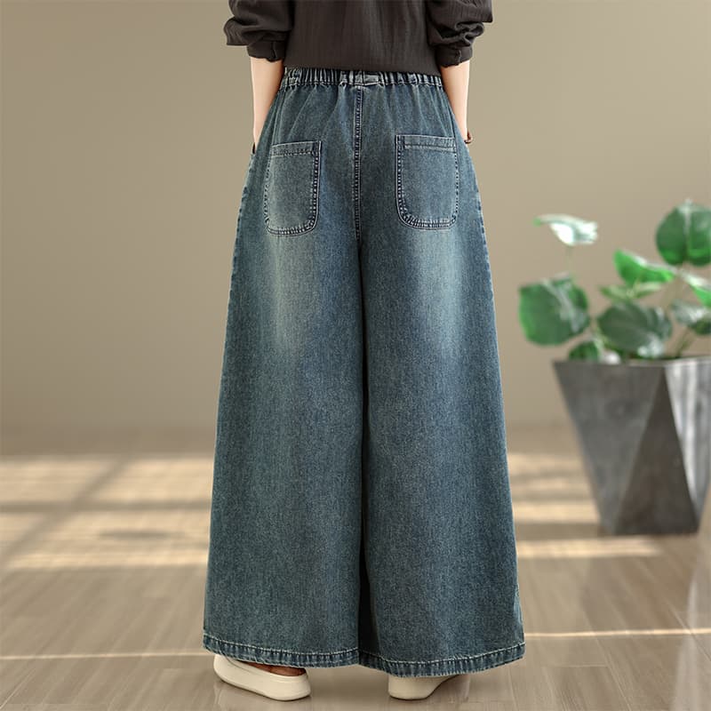 실사 지방 mm 봄 여름 얇은 스타일 레트로 루즈핏 자수 다용도 캐주얼 데님 와이드 레그 팬츠 이미지 4