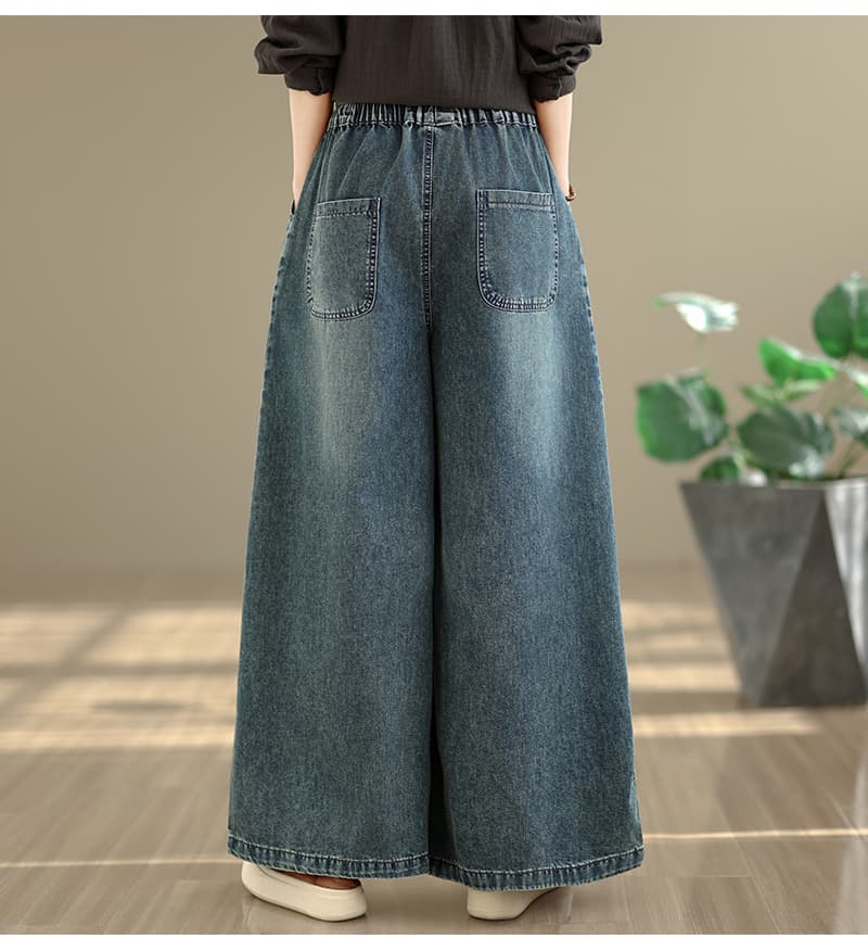 실사 지방 mm 봄 여름 얇은 스타일 레트로 루즈핏 자수 다용도 캐주얼 데님 와이드 레그 팬츠 상세 이미지 11