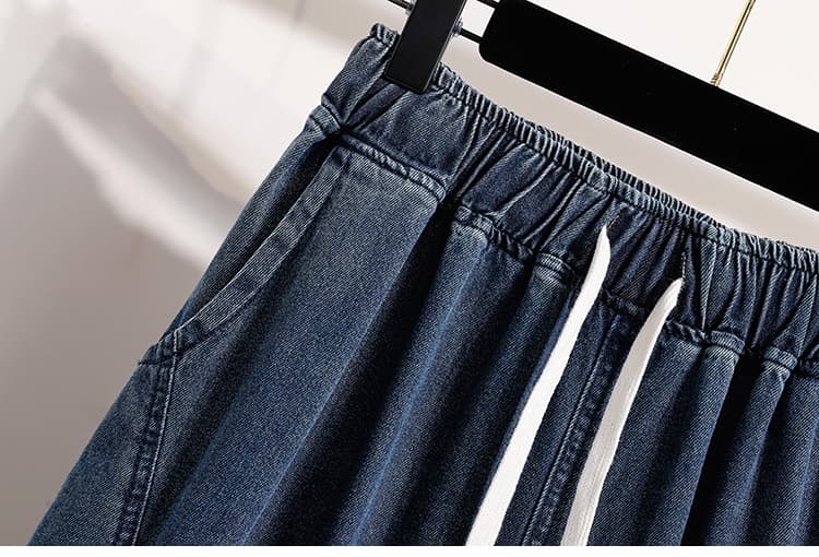 실사 빅 사이즈 여성 의류 봄 여름 얇은 스타일 루즈핏 캐주얼 데님 와이드 레그 팬츠 상세 이미지 11