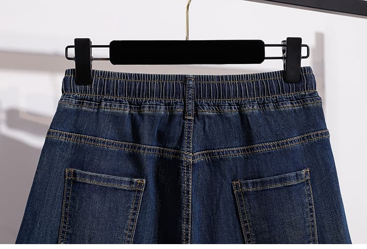 실사 빅 사이즈 여성 의류 여름 루즈핏 다용도 얇은 스타일 단색 허리밴드 캐주얼 데님 오부 바지 상세 이미지 17