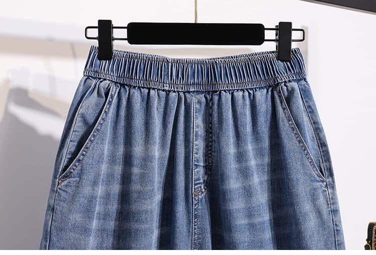 실사 빅 사이즈 바지 여름 새로운 루즈핏 자수 다용도 얇은 스타일 데님 7부 바지 상세 이미지 13