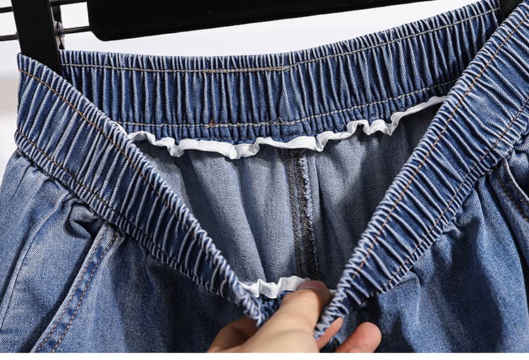 실사 빅 사이즈 바지 여름 새로운 루즈핏 자수 다용도 얇은 스타일 데님 7부 바지 상세 이미지 15
